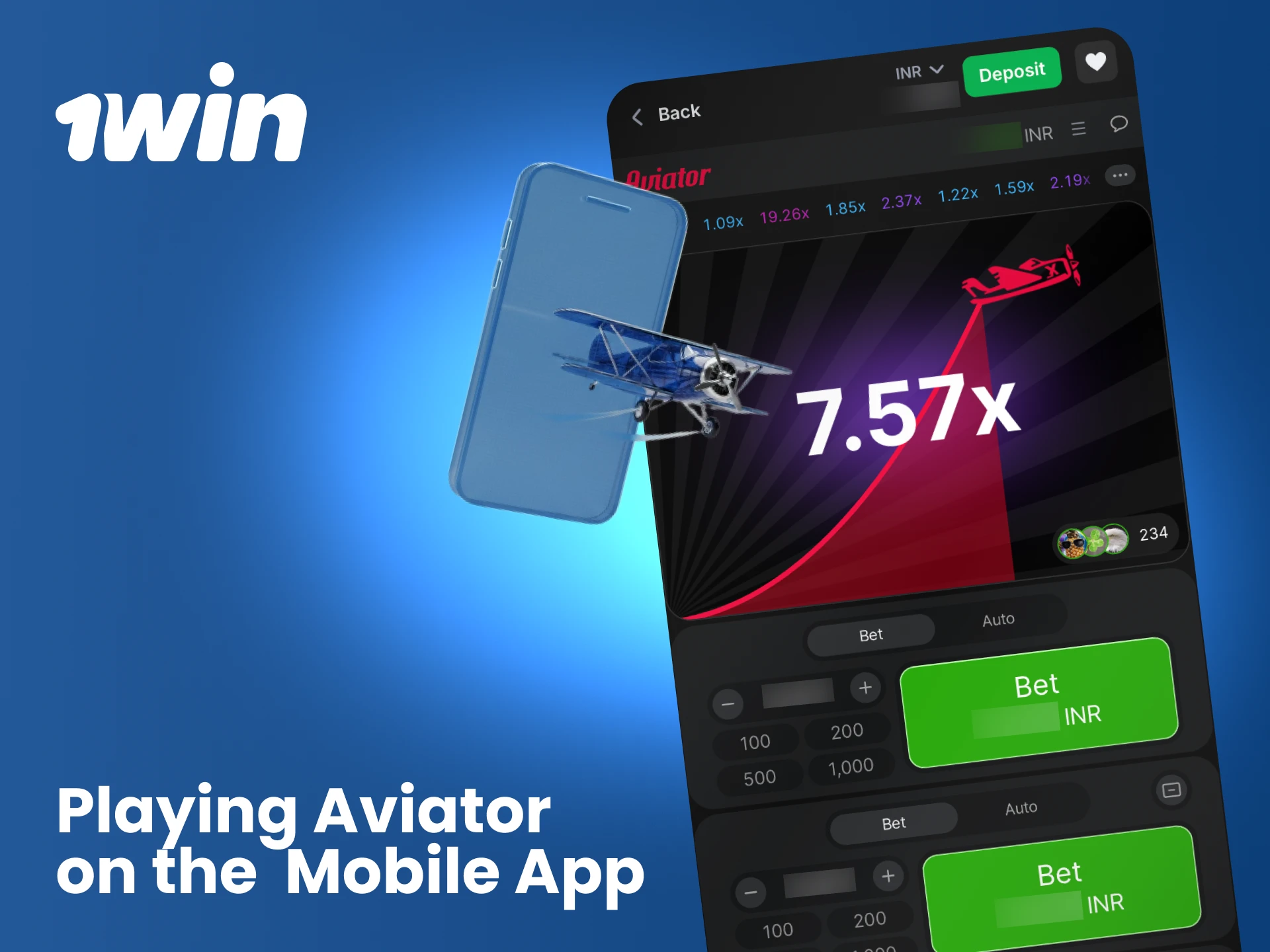Play the Aviator crash game directly from your mobile device using the official 1win app.