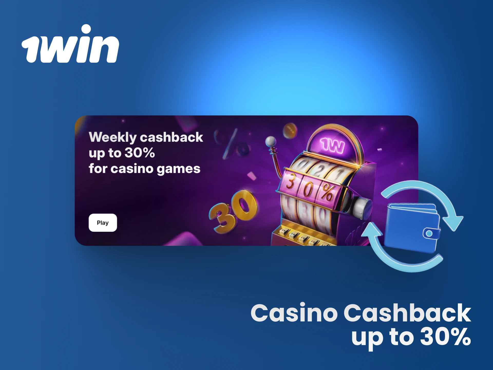 Get weekly cashback of up to 30% on your slot losses with the 1win loyalty program.