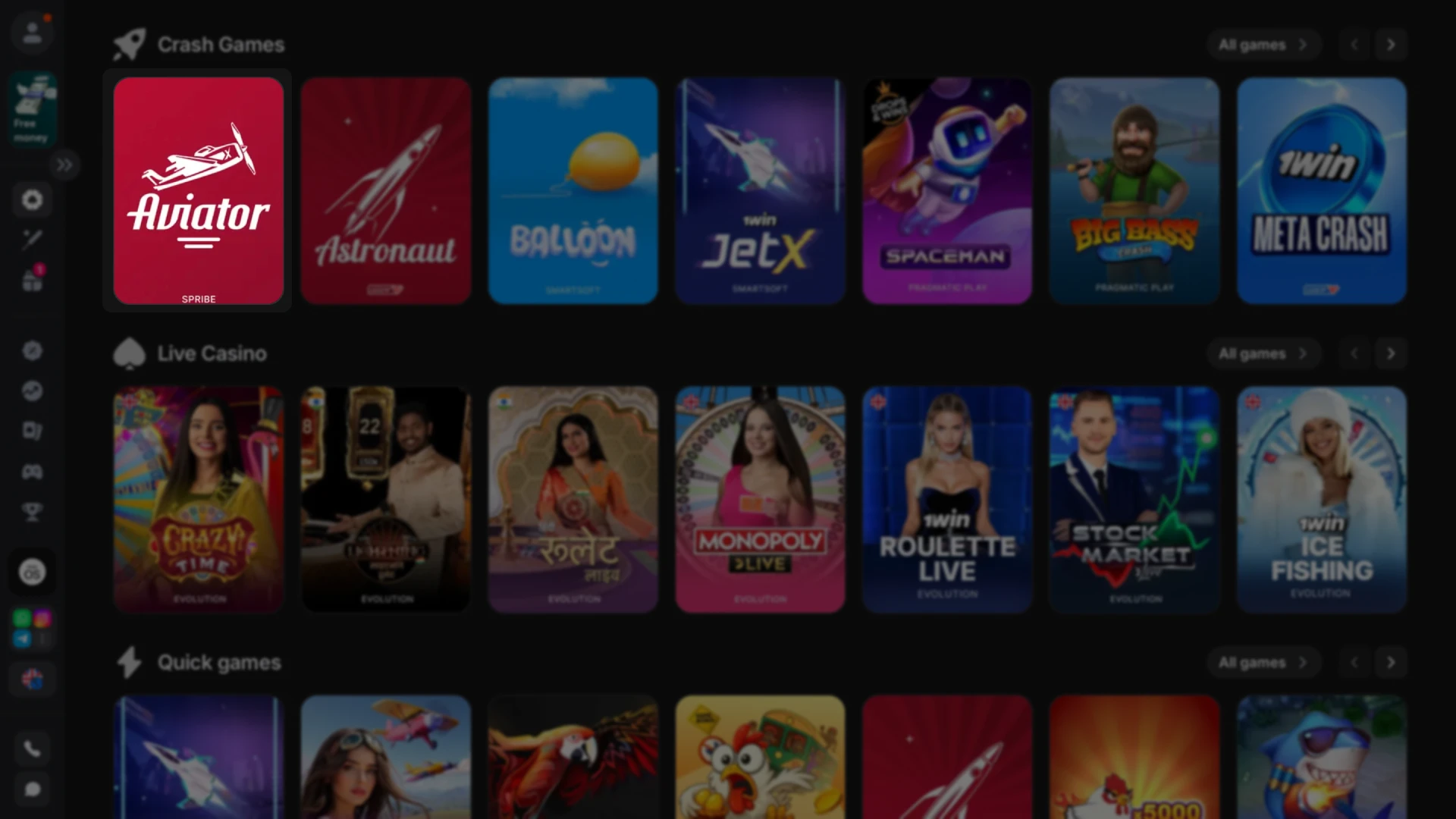 Select your favorite casino game from the extensive collection offered by 1win.