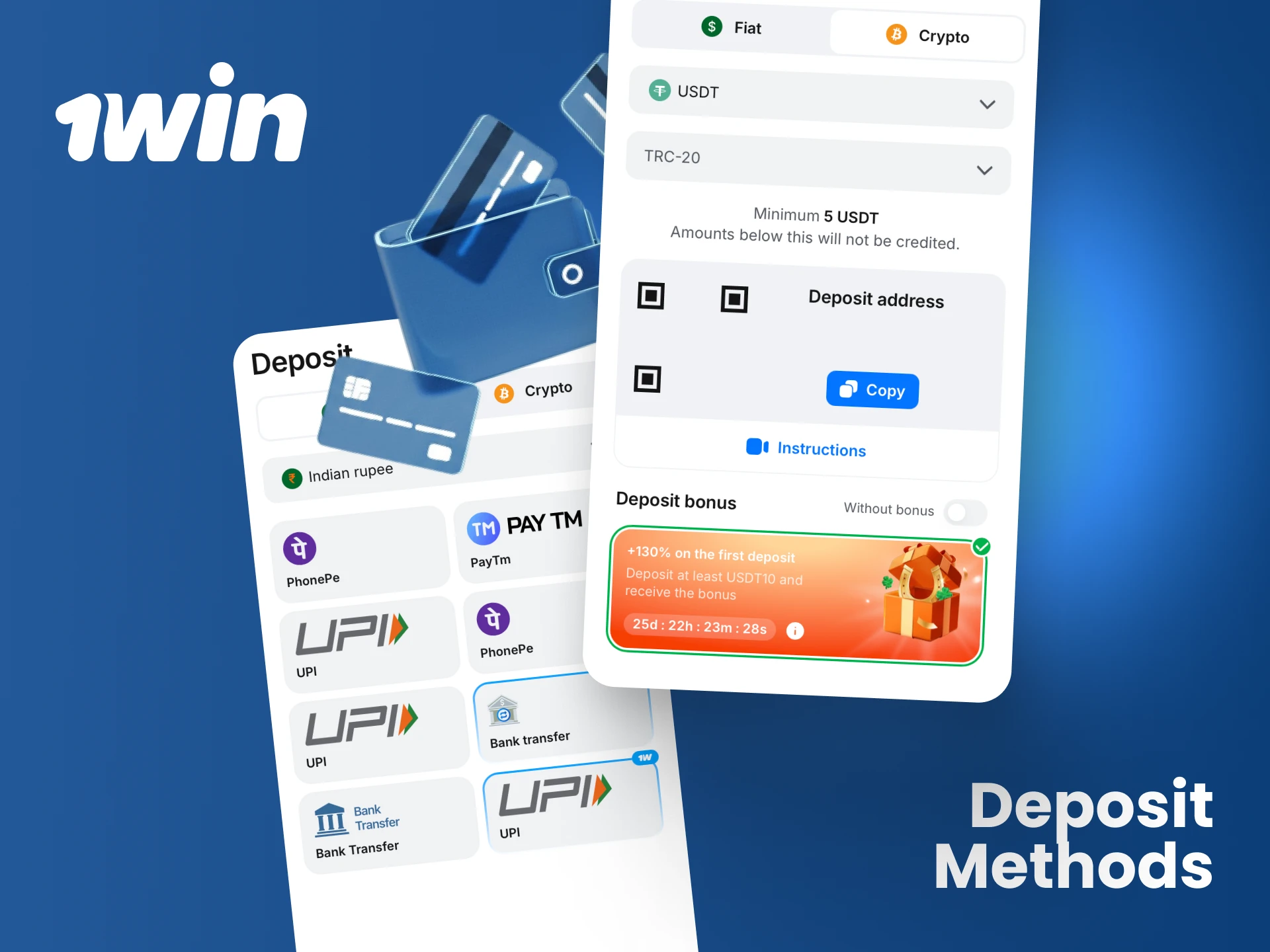 Fund your account quickly using a variety of popular and secure deposit methods on 1win.