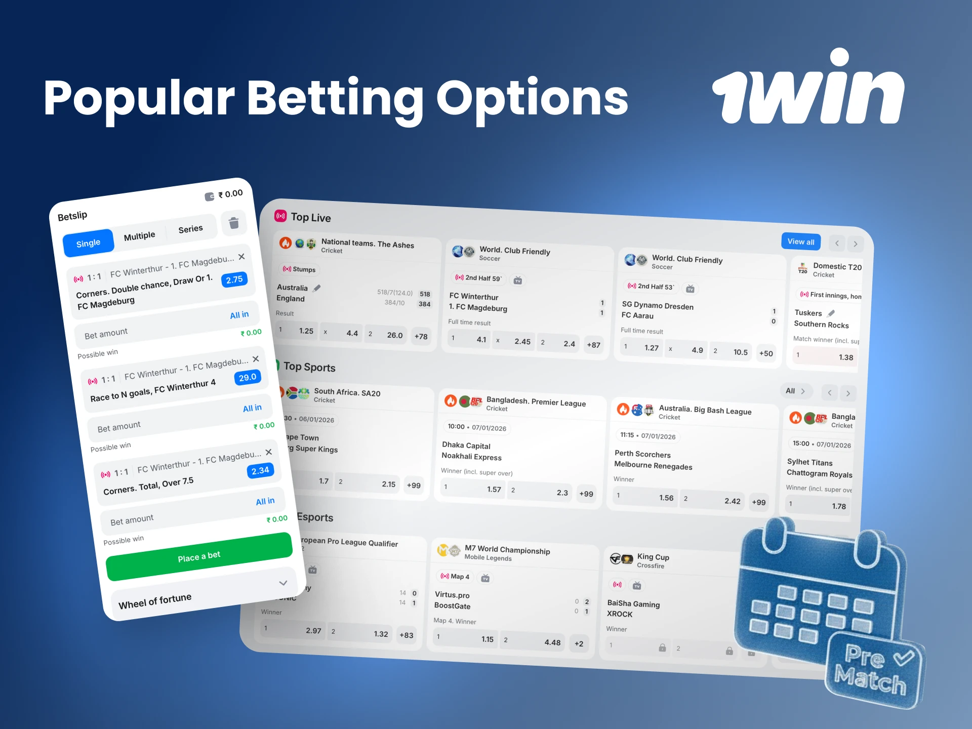 Explore various popular bet types available on the official 1win sportsbook platform.