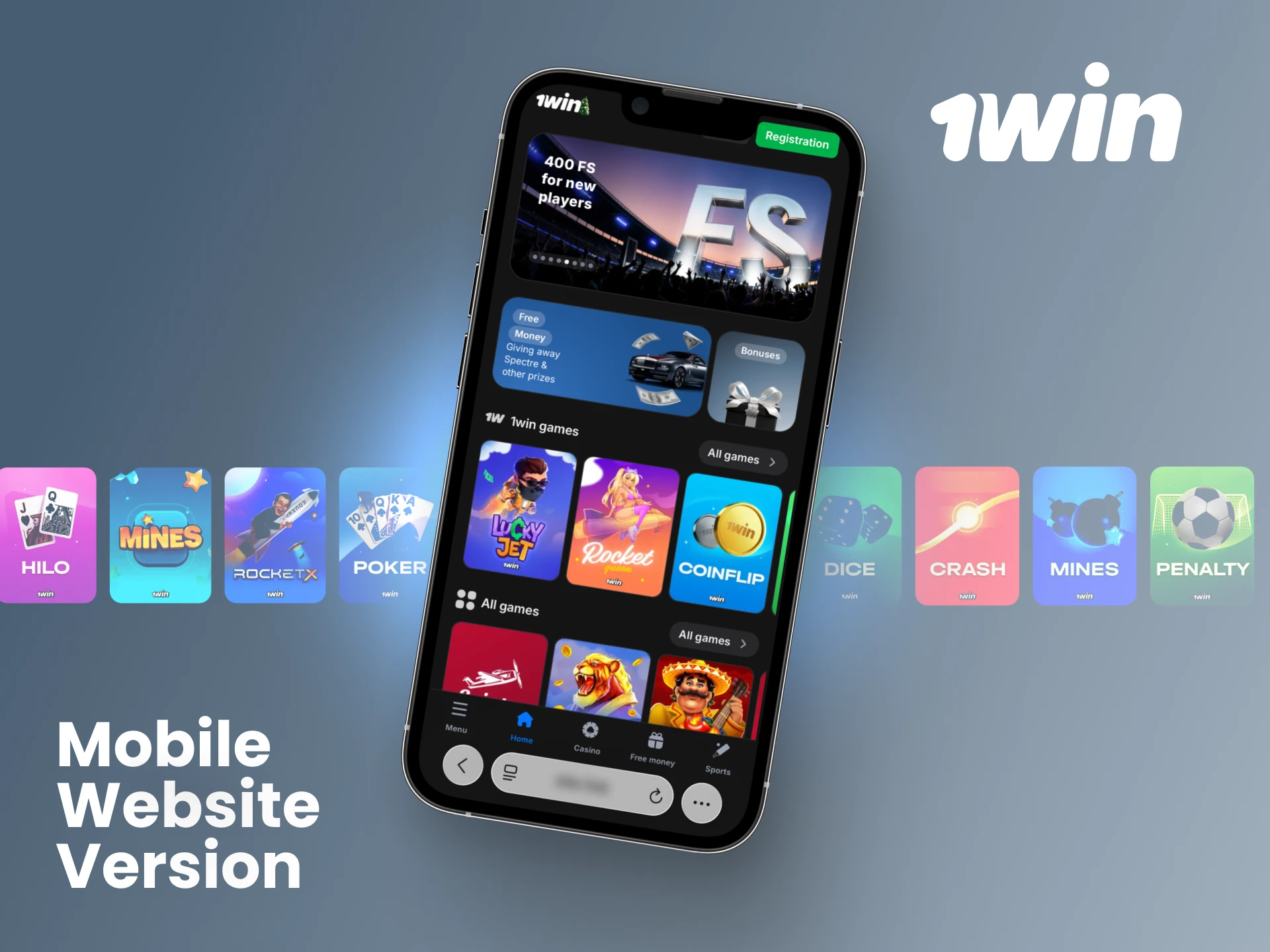Access the full 1win platform directly through your mobile browser.