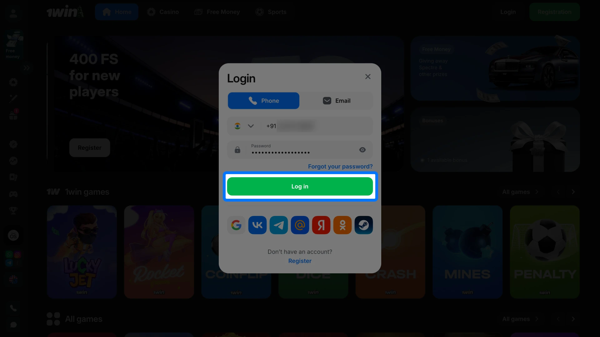 Finalize the process to securely enter your personal 1win account dashboard.