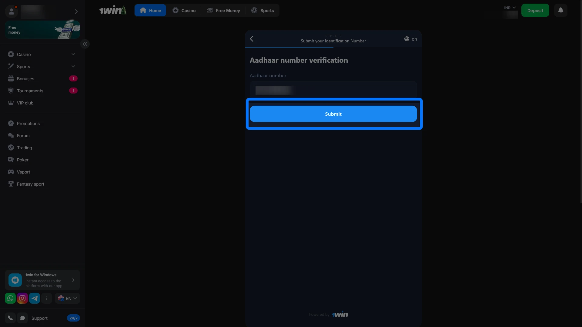 Submit your completed verification request for final review by the 1win security team.