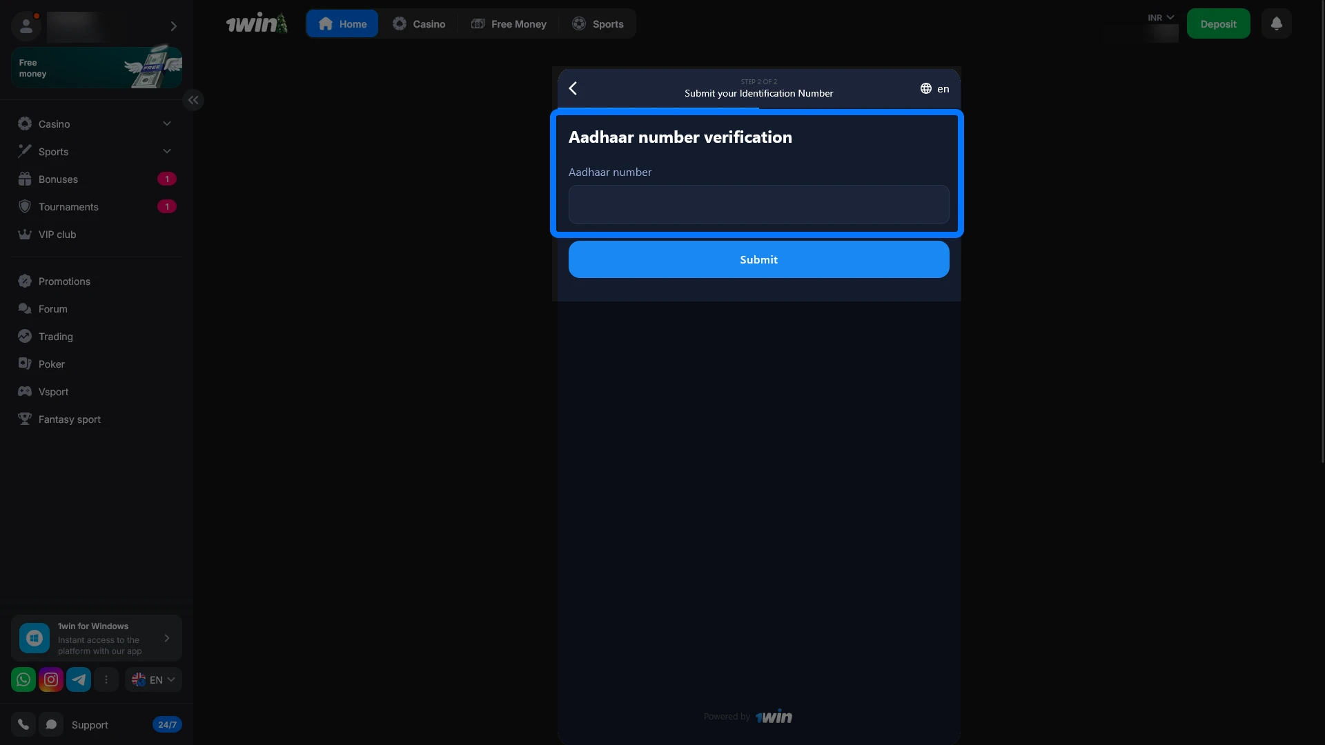 Upload a clear copy of your chosen document and confirm all details on the 1win site.