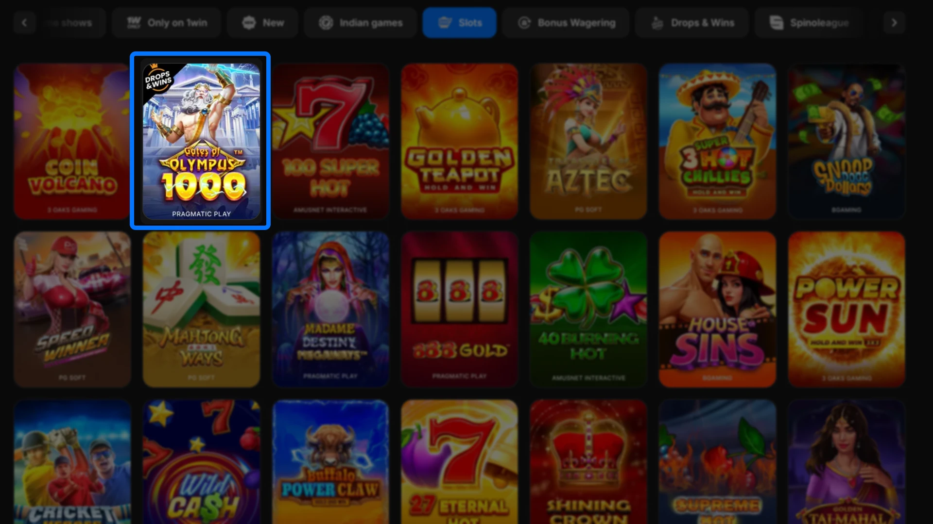 Select your favorite slot game from the extensive library to begin your gameplay on 1win.