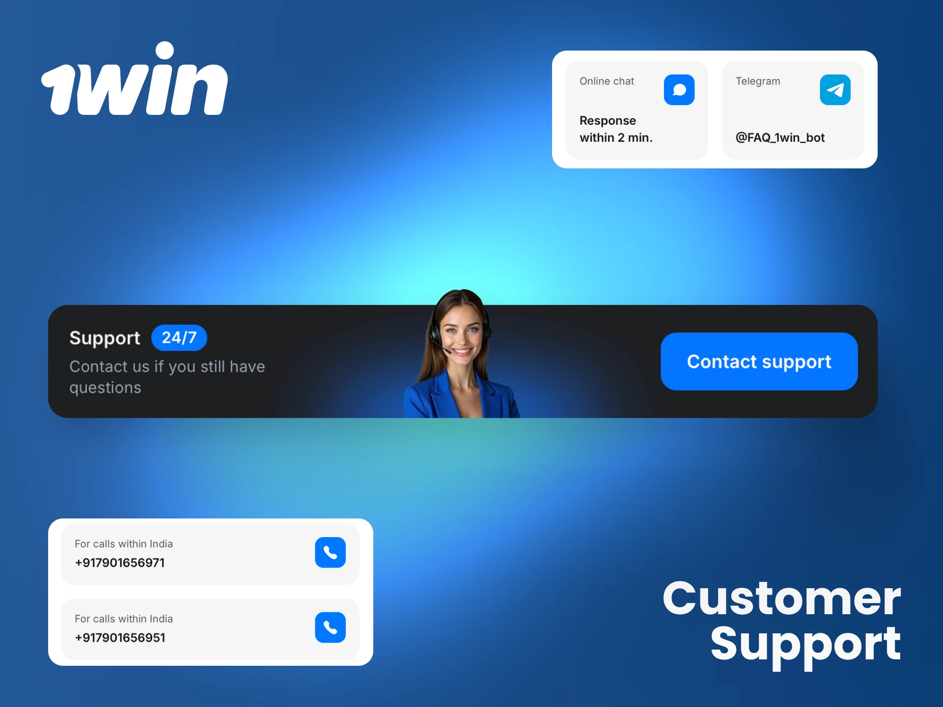 Get immediate assistance with any withdrawal or account inquiries from the 24/7 1win support team.