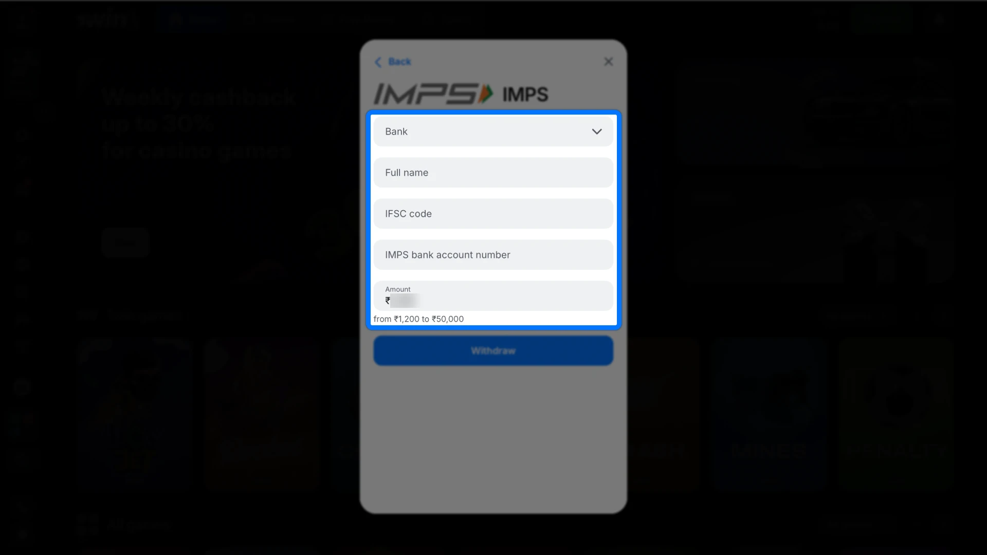 Specify the amount you wish to withdraw, ensuring it meets all platform limits and rules on 1win.
