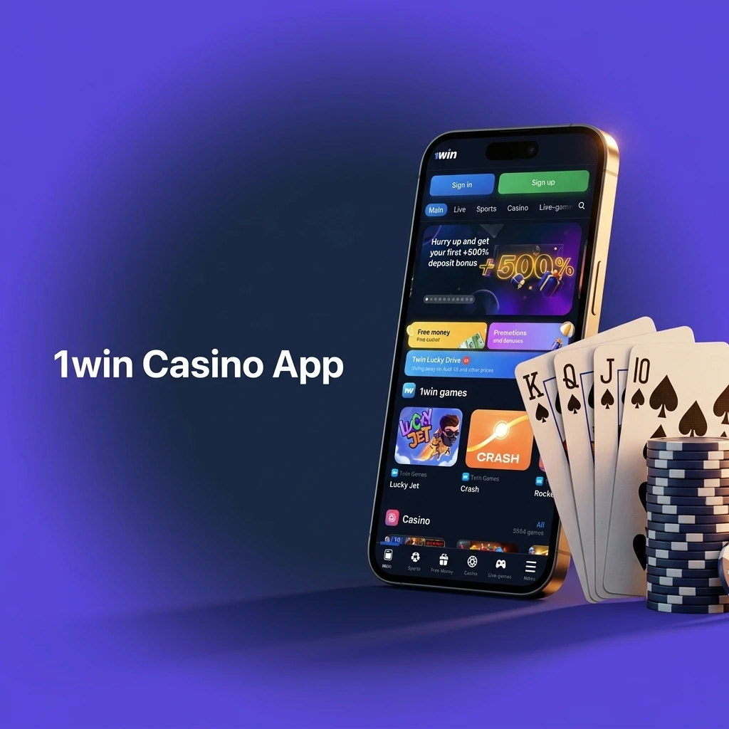 1win casino app interface showing slots, live casino, table games, and crash games like Aviator from top providers