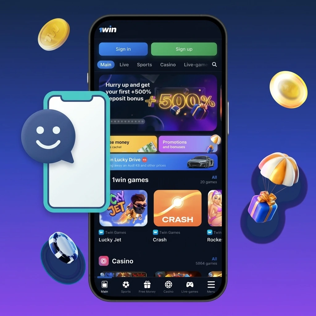 1win mobile website on Android and iOS browser showing sports betting and casino features without app download