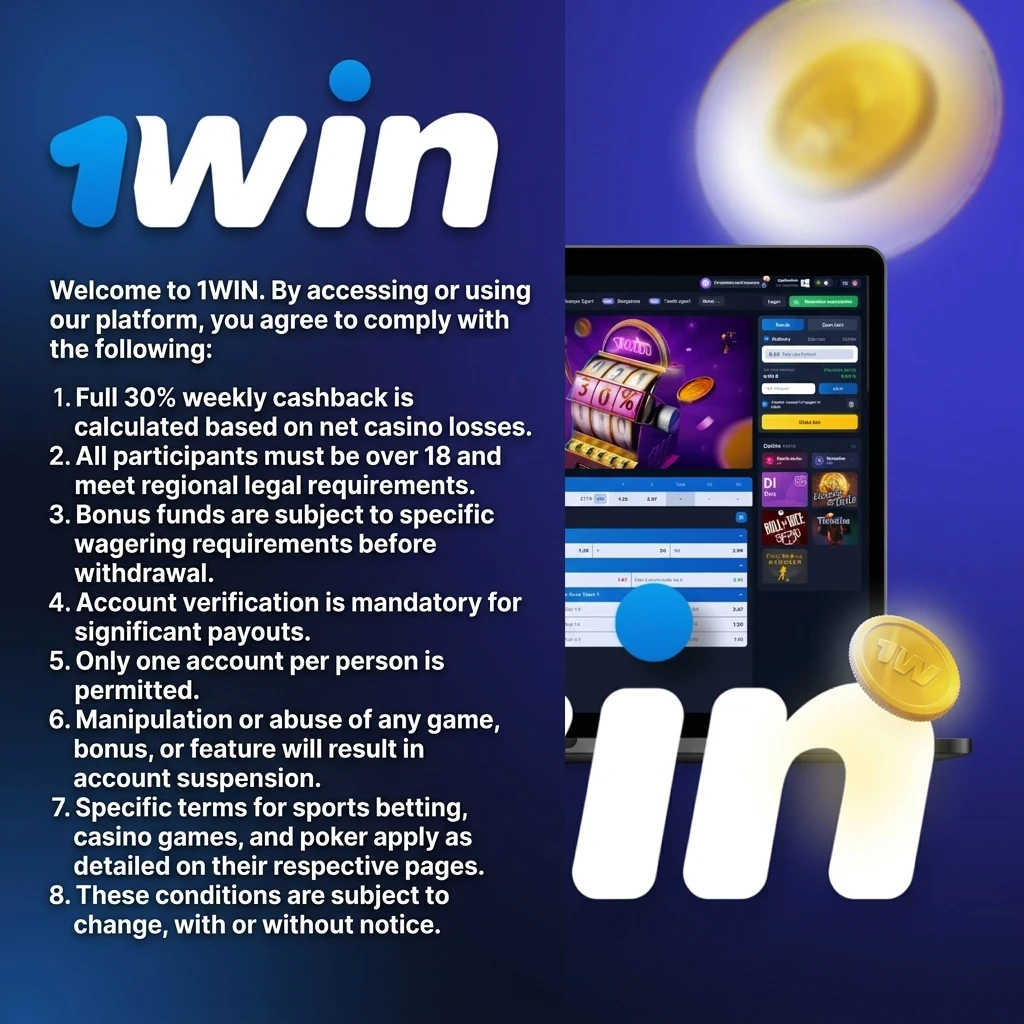1win platform rules: age 18+, one account per user, bonus terms, accurate info required, and restricted regions policy.