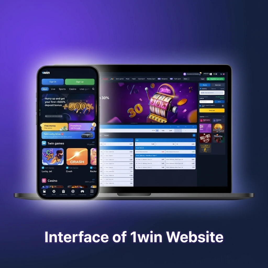 1win website interface showing top navigation bar with Sports, Casino, Live Casino, Cybersports, and Promotions sections